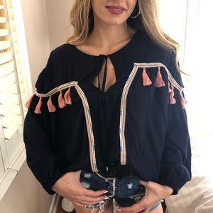 4 LEFT XS-M Boho Embroidered Tassel Rainbow Top